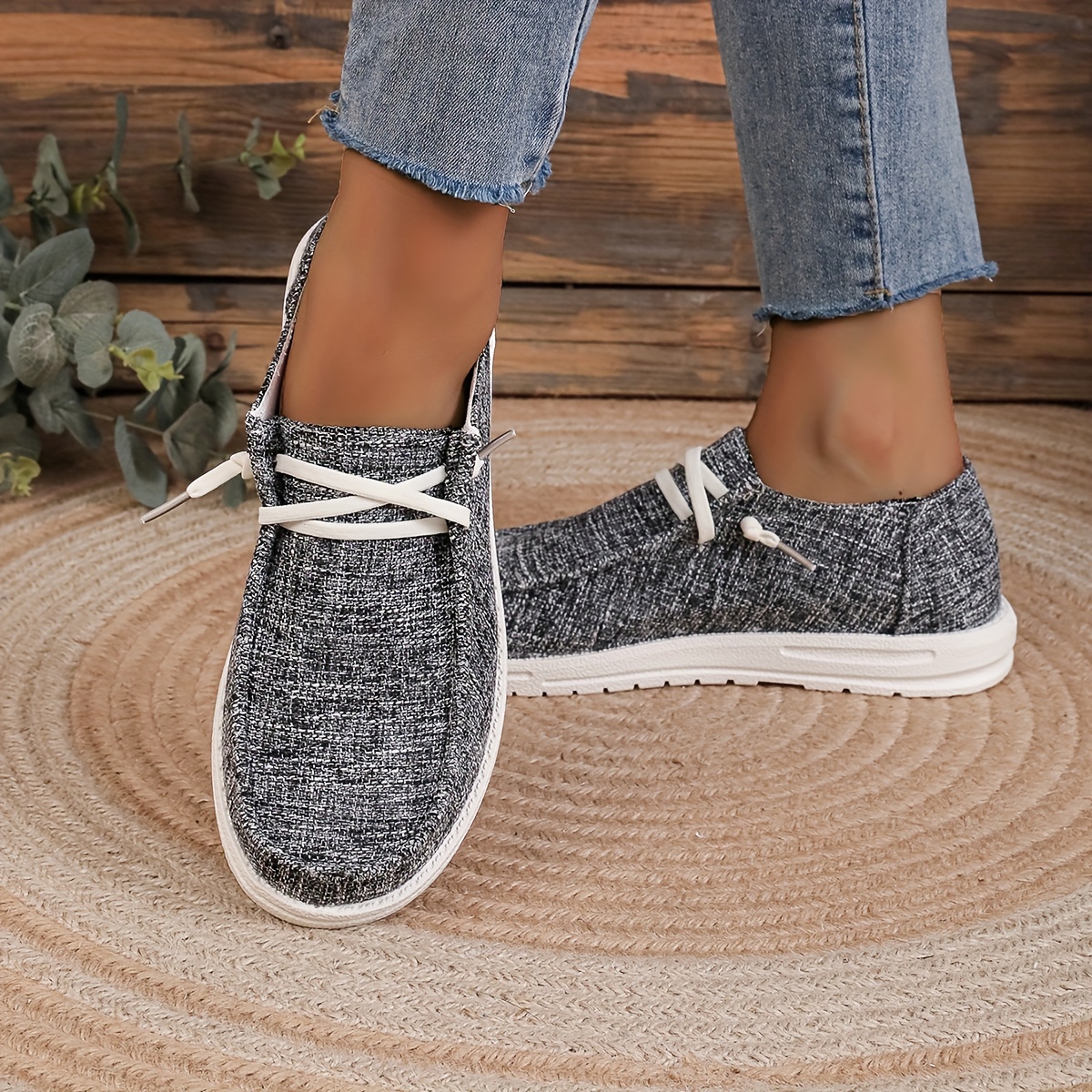 womens solid color canvas shoes casual lace up outdoor sneakers lightweight low top walking shoes details 2