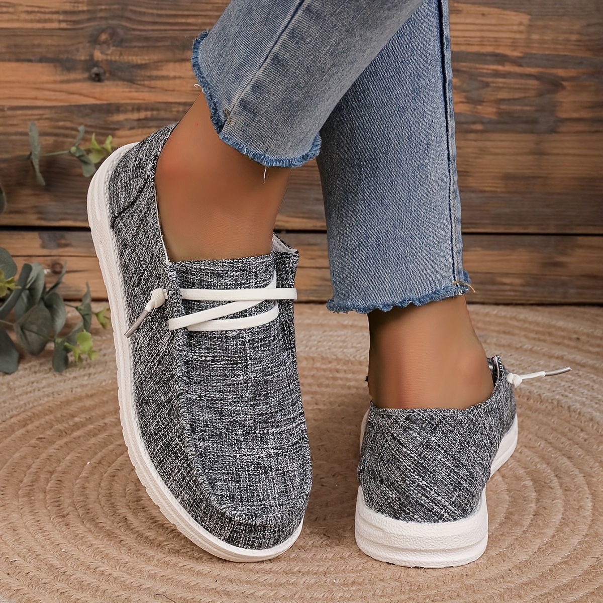 womens solid color canvas shoes casual lace up outdoor sneakers lightweight low top walking shoes details 5