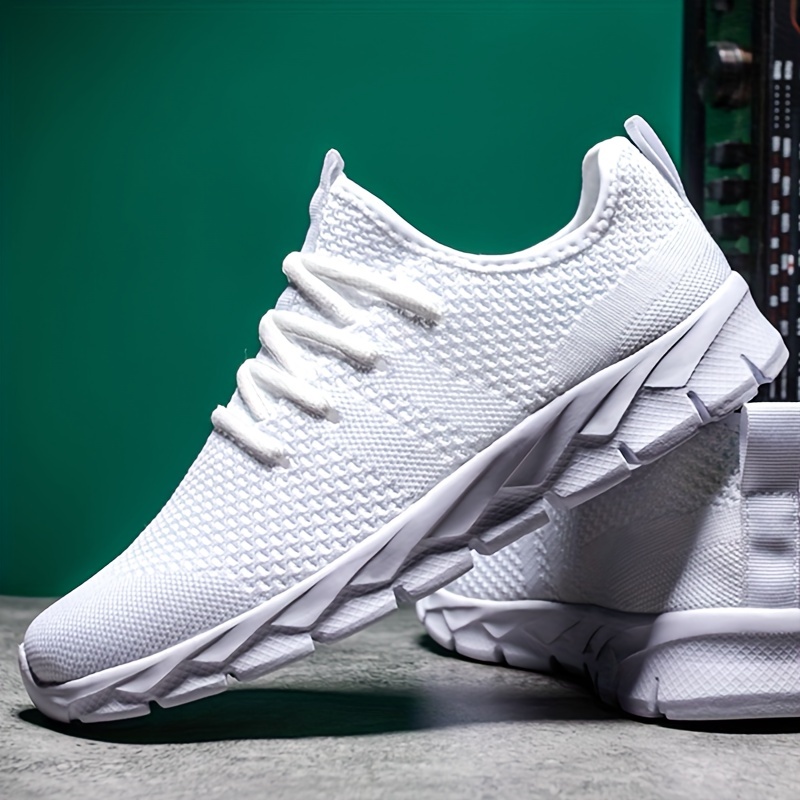 womens breathable flying woven sneakers casual solid color running shoes lightweight lace up athletic shoes details 1