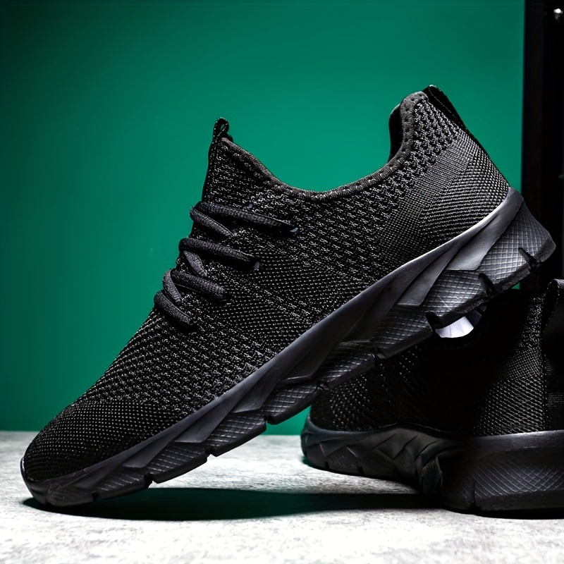 womens breathable flying woven sneakers casual solid color running shoes lightweight lace up athletic shoes details 2