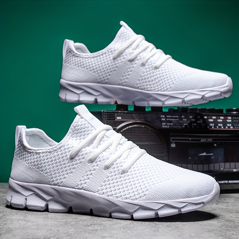 womens breathable flying woven sneakers casual solid color running shoes lightweight lace up athletic shoes details 6