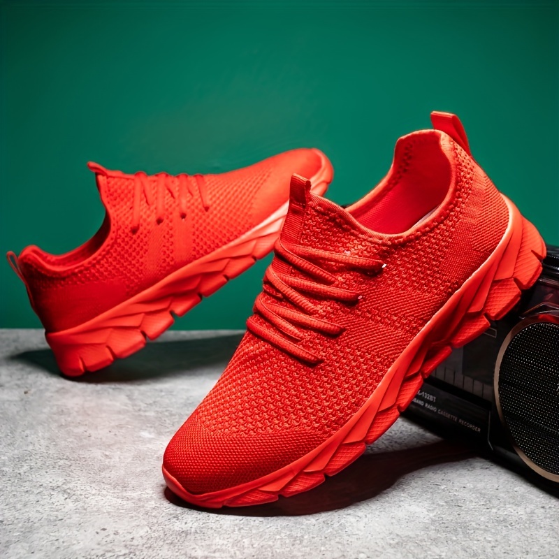 womens breathable flying woven sneakers casual solid color running shoes lightweight lace up athletic shoes details 9