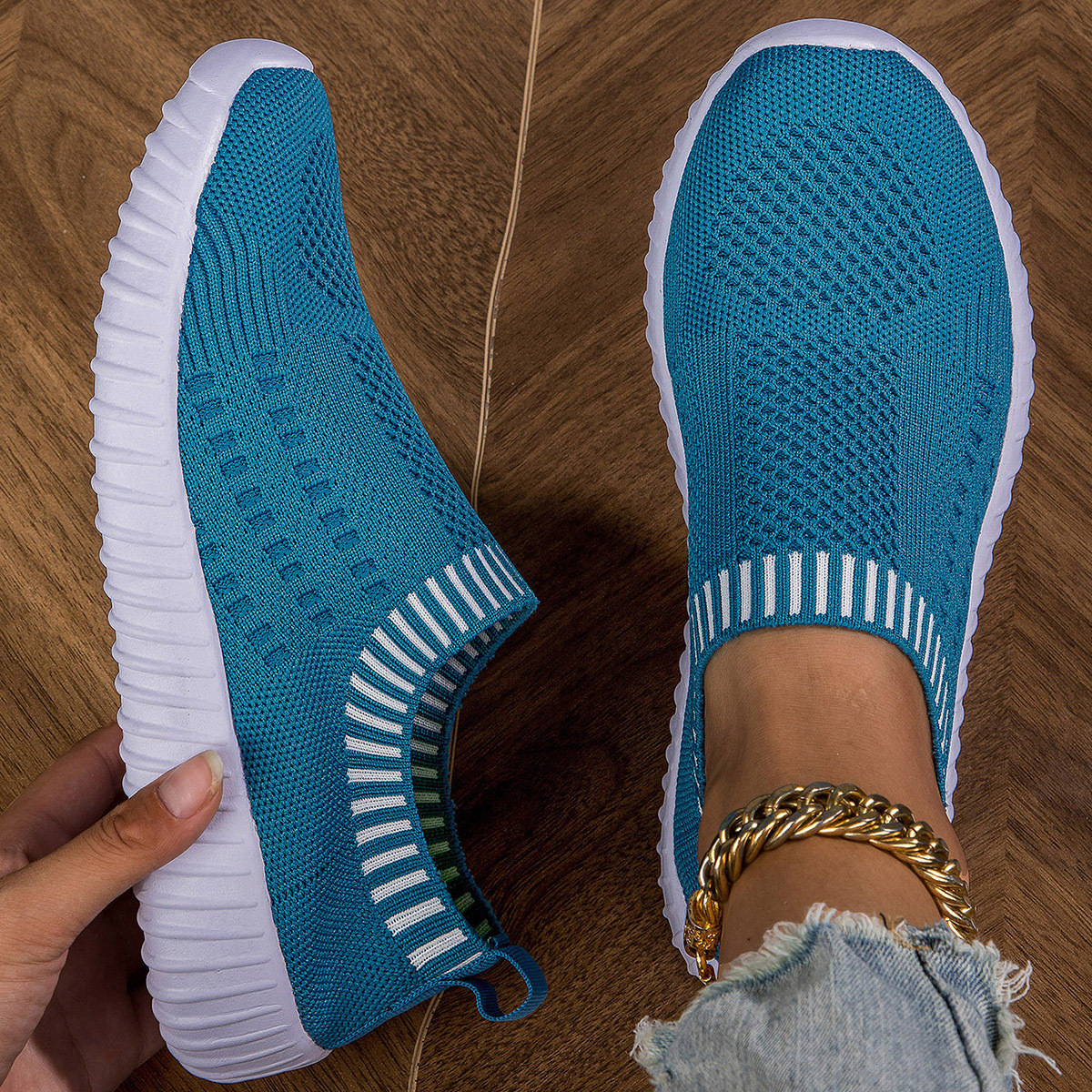 Women s Elastic Sock Sneakers, Breathable Slip On Low Top Running Trainers, Casual Lightweight Walking Shoes details 0