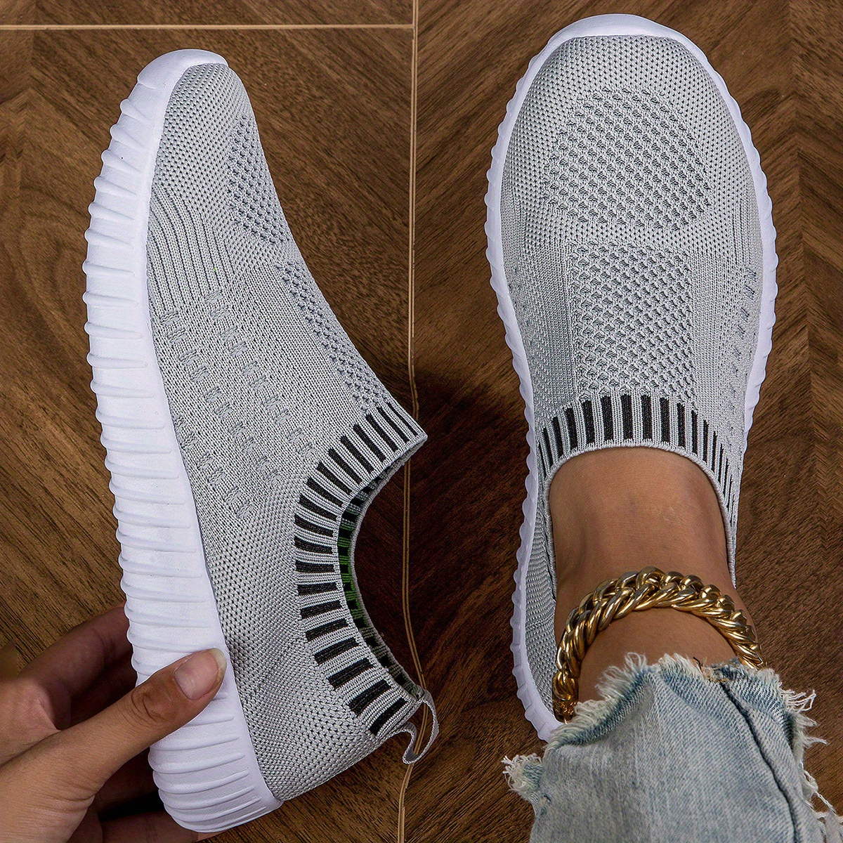 Women s Elastic Sock Sneakers, Breathable Slip On Low Top Running Trainers, Casual Lightweight Walking Shoes details 2
