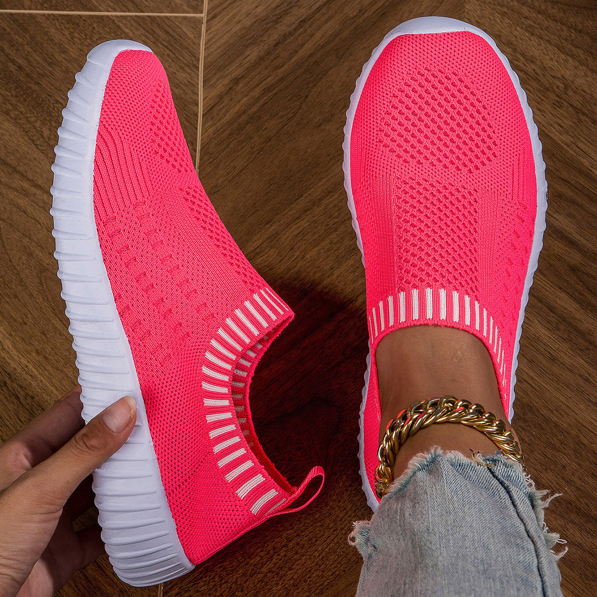 Women s Elastic Sock Sneakers, Breathable Slip On Low Top Running Trainers, Casual Lightweight Walking Shoes details 4