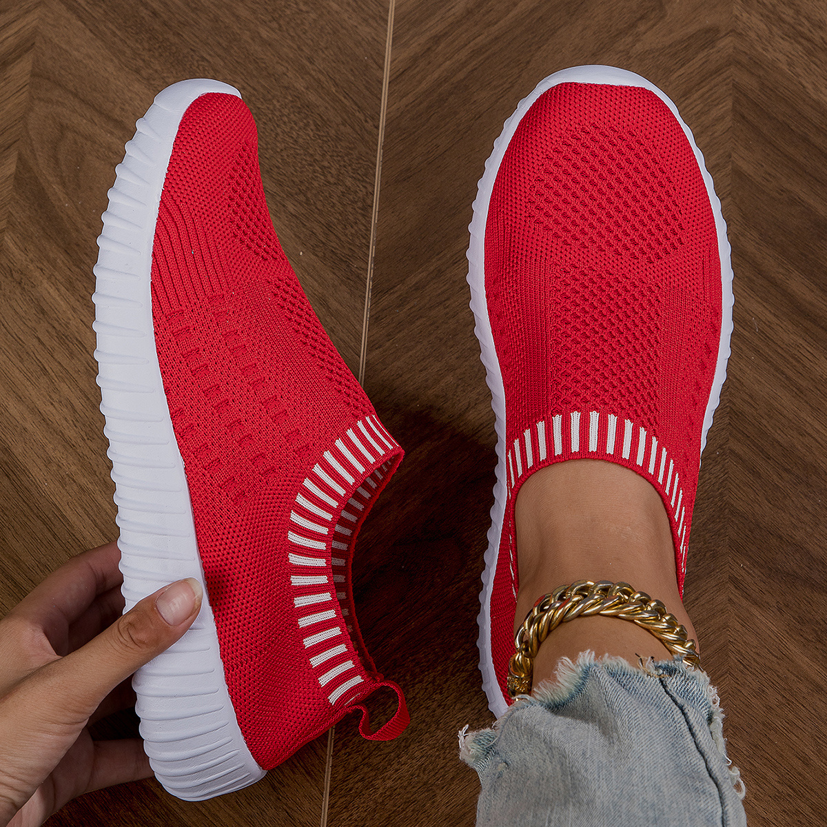 Women s Elastic Sock Sneakers, Breathable Slip On Low Top Running Trainers, Casual Lightweight Walking Shoes details 5