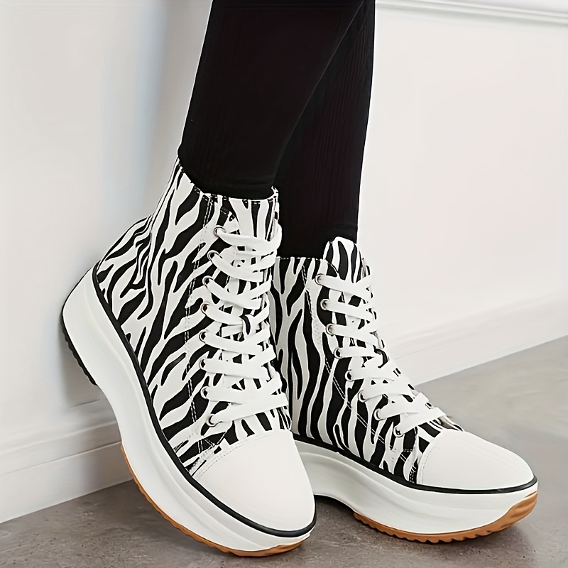 womens solid color casual sneakers lace up soft sole platform skate shoes versatile high top canvas shoes details 8
