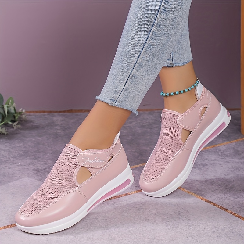 womens knitted sports shoes breathable round toe cut out chunky shoes casual outdoor walking shoes details 5