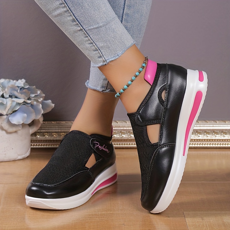womens knitted sports shoes breathable round toe cut out chunky shoes casual outdoor walking shoes details 7