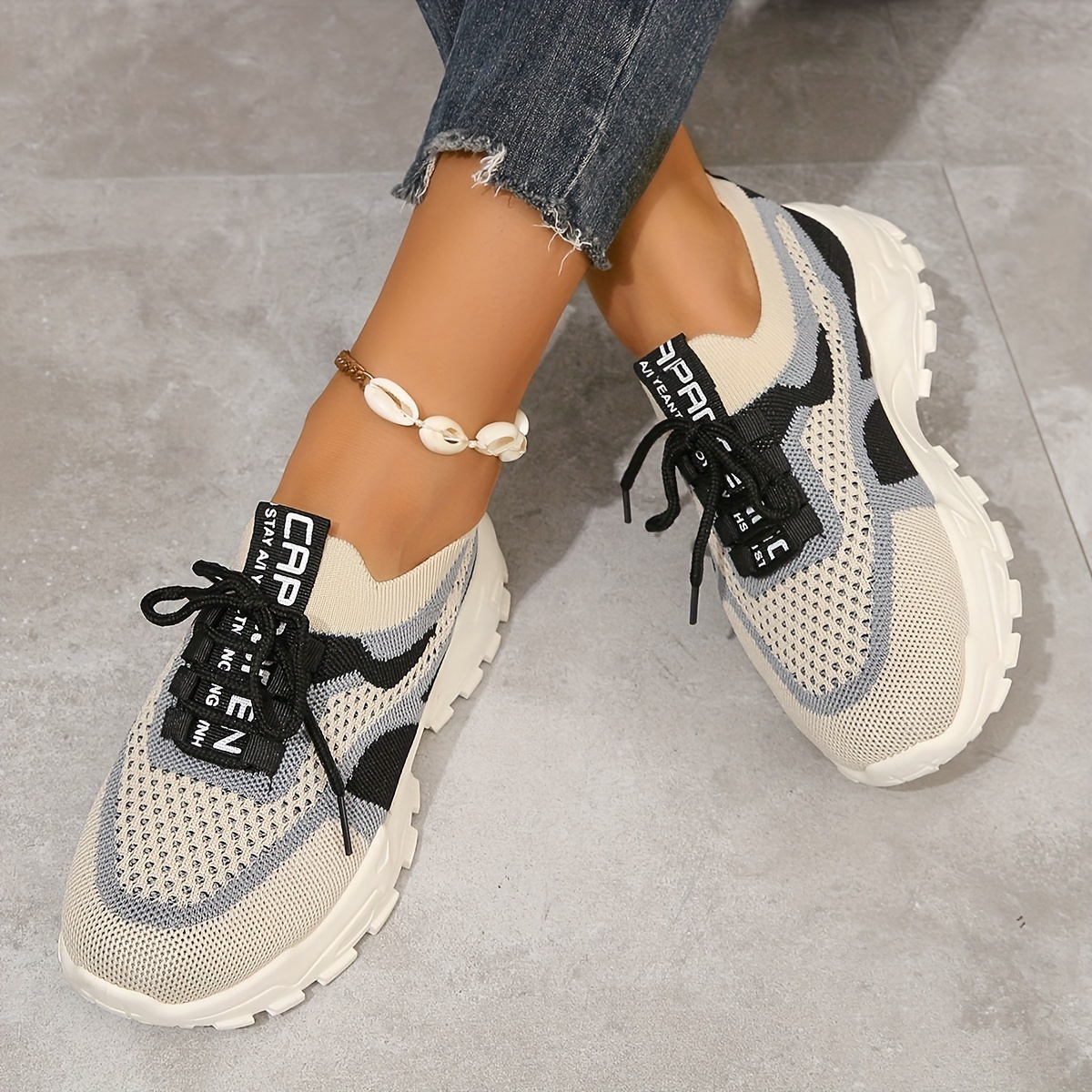 breathable mesh platform sneakers, womens breathable mesh platform sneakers casual lace up outdoor shoes comfortable low top sport shoes details 0