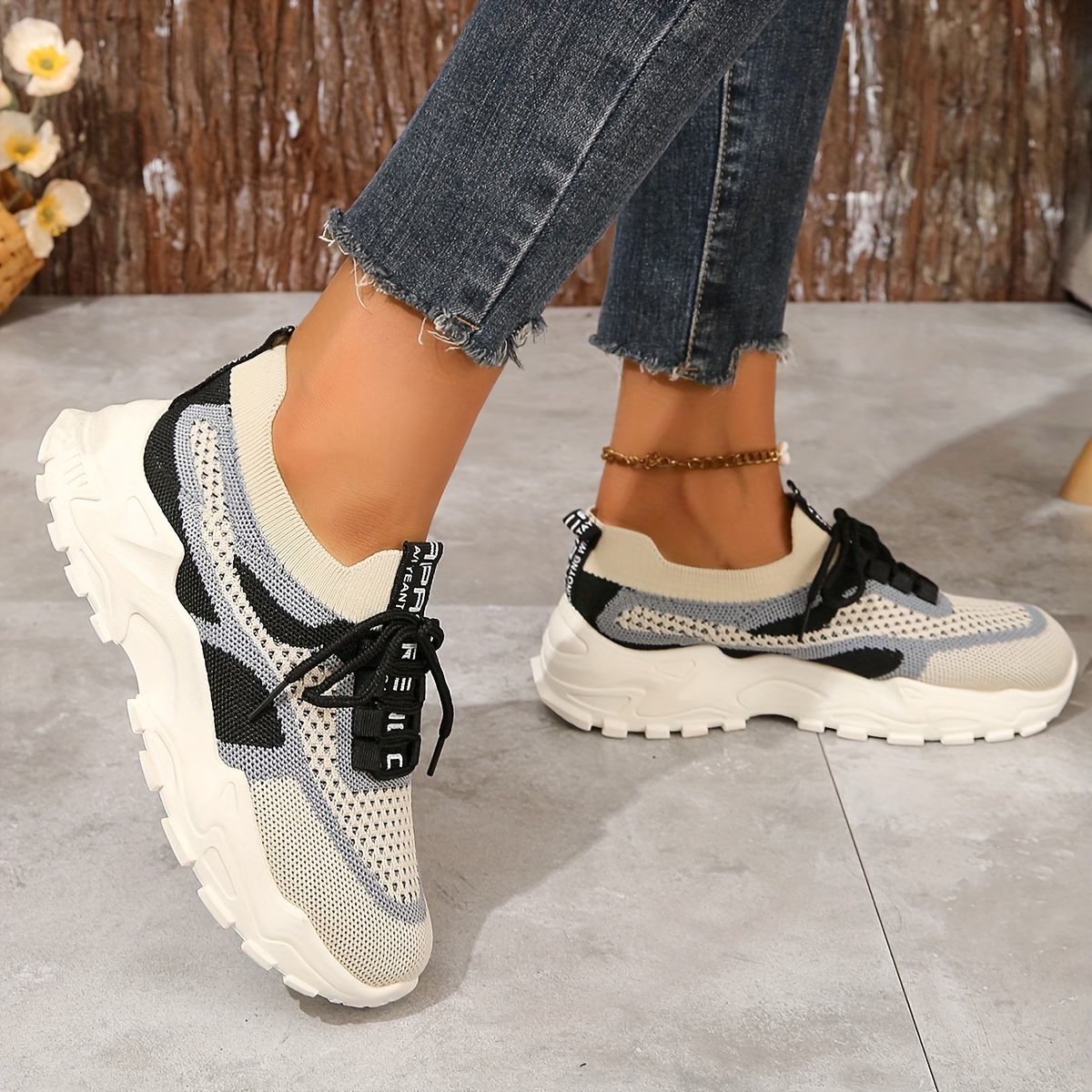 breathable mesh platform sneakers, womens breathable mesh platform sneakers casual lace up outdoor shoes comfortable low top sport shoes details 1