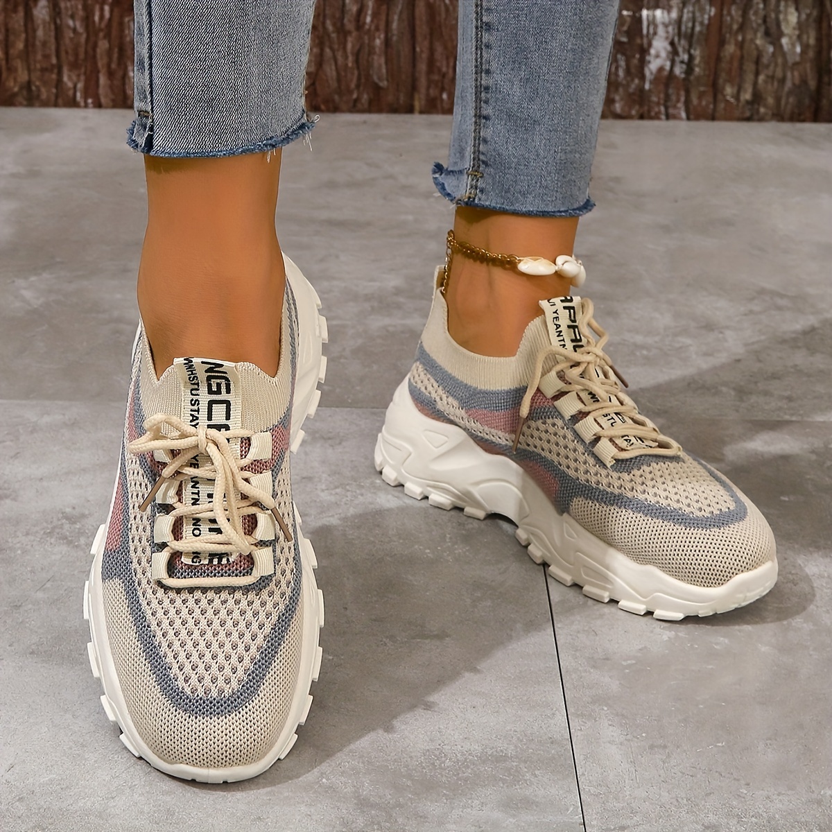 breathable mesh platform sneakers, womens breathable mesh platform sneakers casual lace up outdoor shoes comfortable low top sport shoes details 4