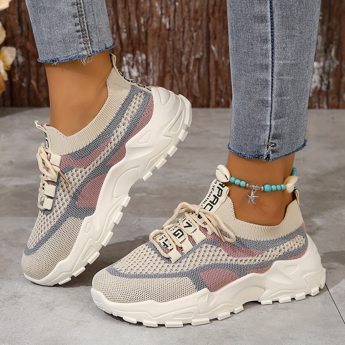 breathable mesh platform sneakers, womens breathable mesh platform sneakers casual lace up outdoor shoes comfortable low top sport shoes details 6