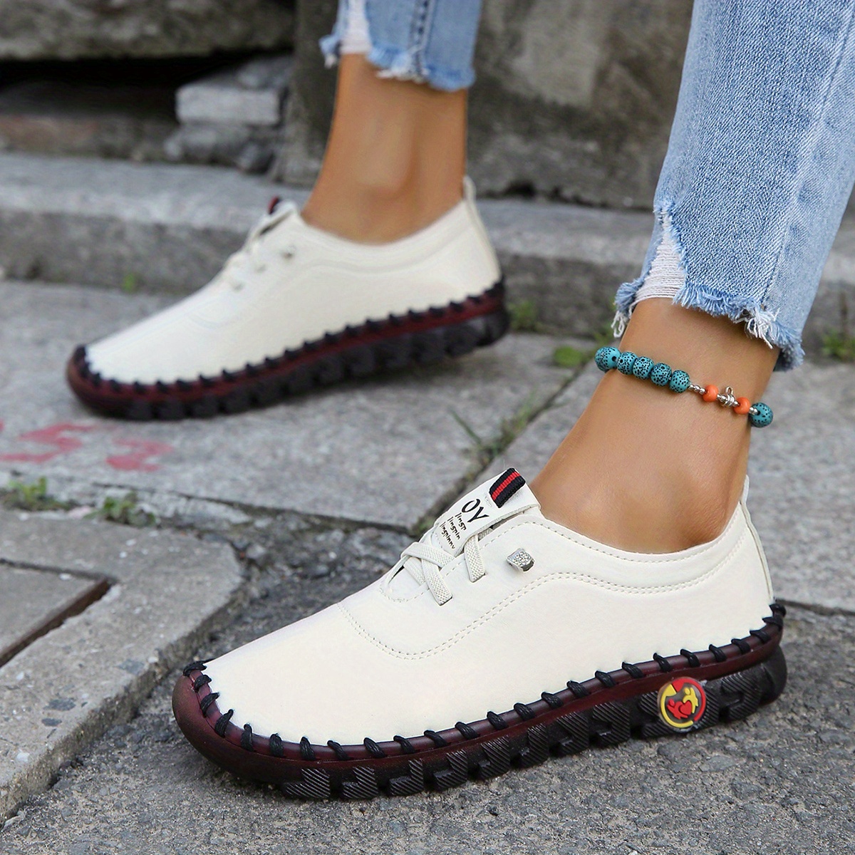 trendy faux leather sneakers, womens trendy faux leather sneakers casual lace up outdoor shoes lightweight low top shoes details 0