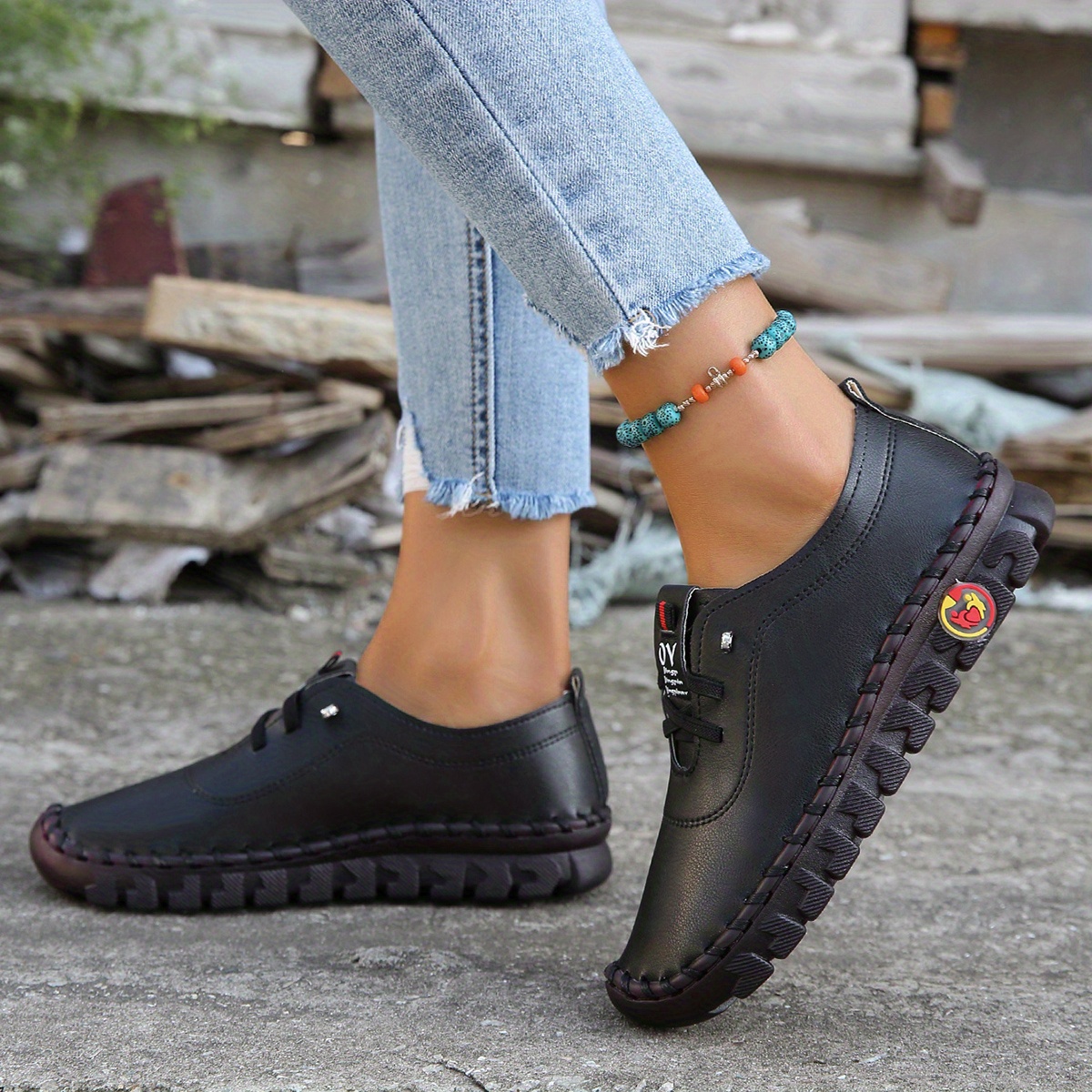 trendy faux leather sneakers, womens trendy faux leather sneakers casual lace up outdoor shoes lightweight low top shoes details 2