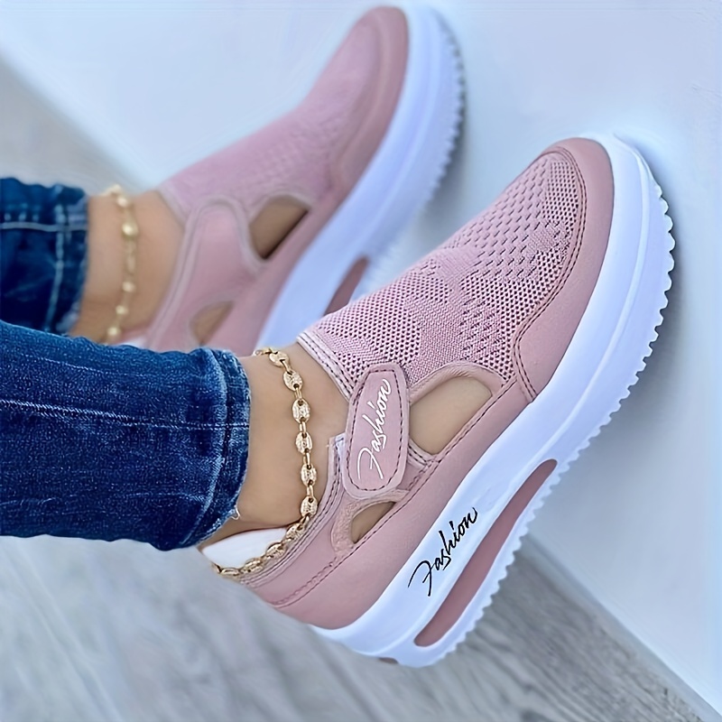 womens breathable knit platform sneakers casual hook loop outdoor shoes lightweight comfortable sport shoes details 3