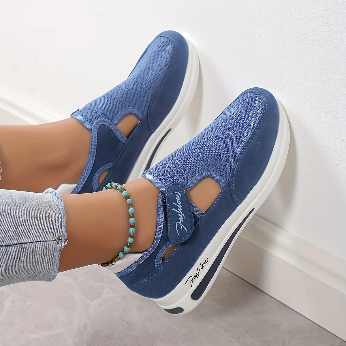 womens breathable knit platform sneakers casual hook loop outdoor shoes lightweight comfortable sport shoes details 6