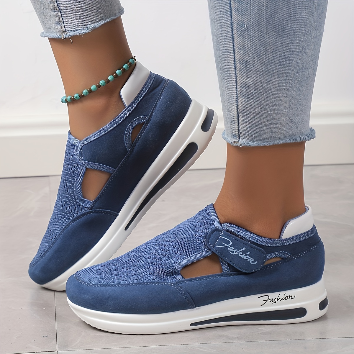 womens breathable knit platform sneakers casual hook loop outdoor shoes lightweight comfortable sport shoes details 8