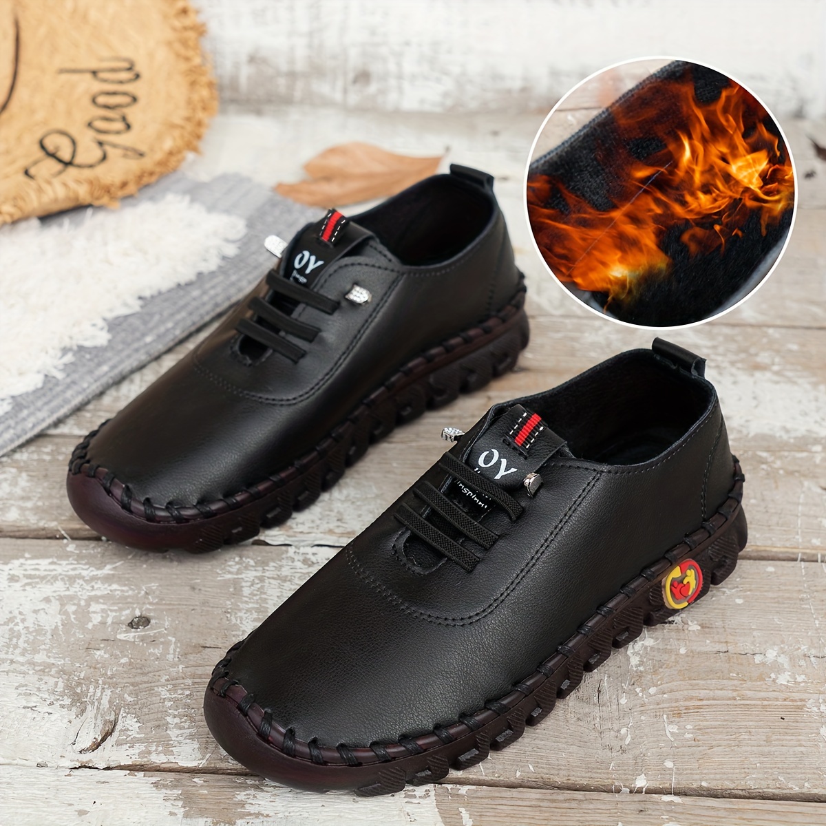 womens solid color casual sneakers slip on thermal lined flat plush shoes lightweight low top daily shoes details 1