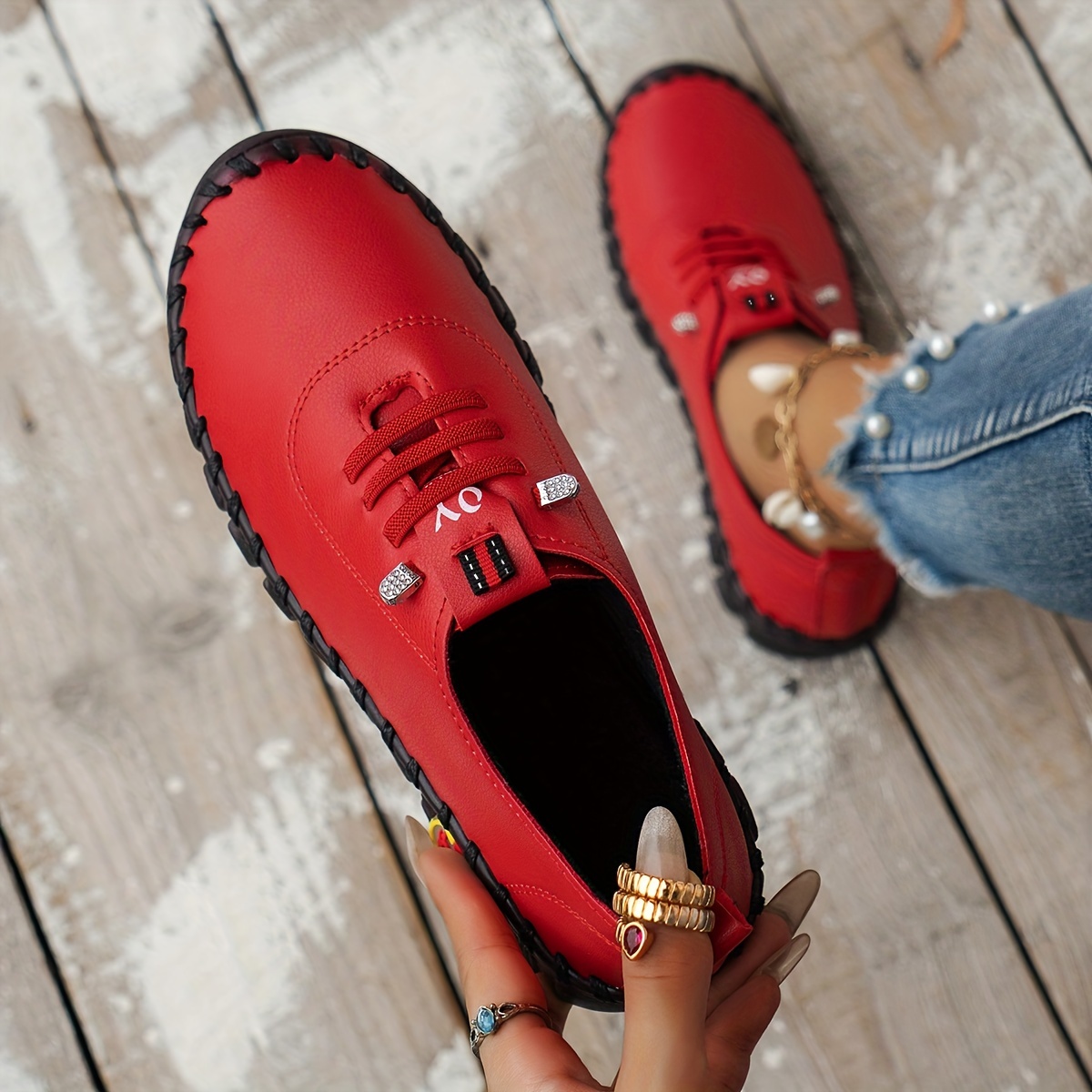womens solid color casual sneakers slip on thermal lined flat plush shoes lightweight low top daily shoes details 6