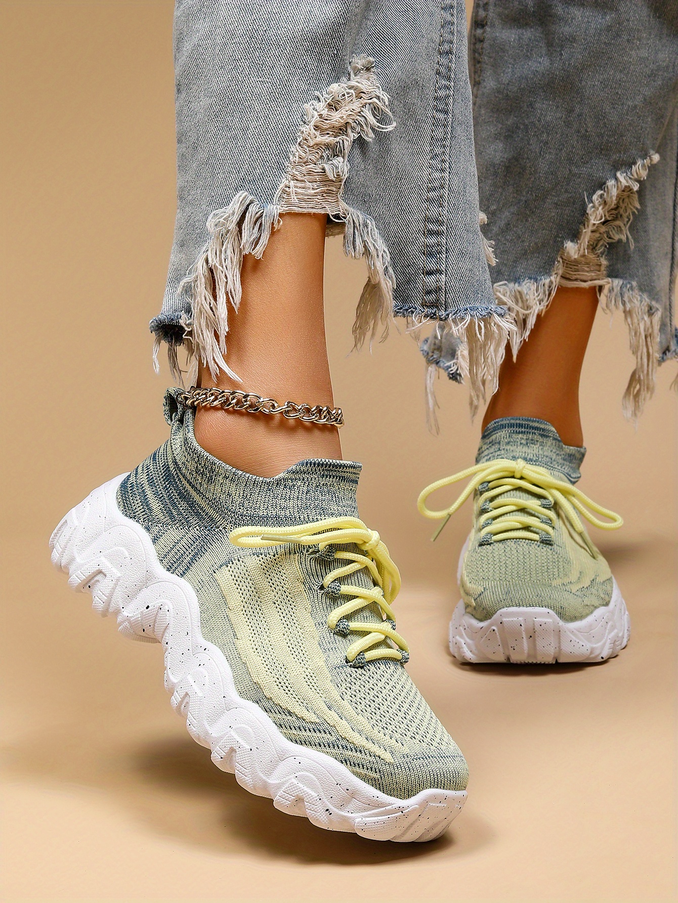 womens breathable knit platform sneakers casual lace up outdoor shoes comfortable low top trainers details 3