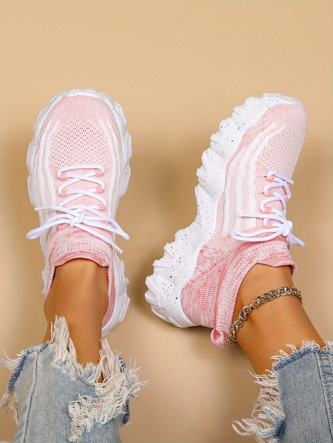 womens breathable knit platform sneakers casual lace up outdoor shoes comfortable low top trainers details 8