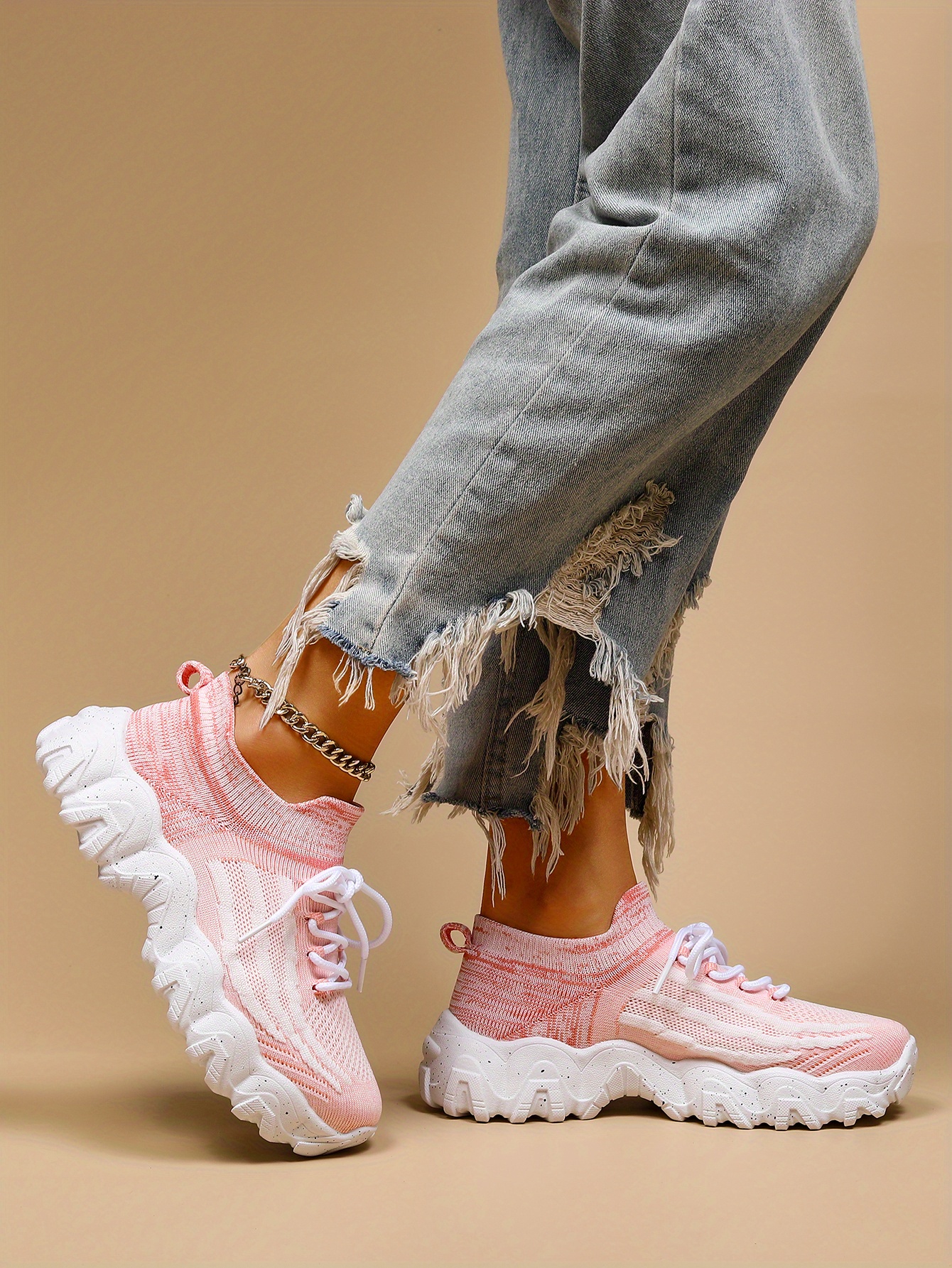 womens breathable knit platform sneakers casual lace up outdoor shoes comfortable low top trainers details 11