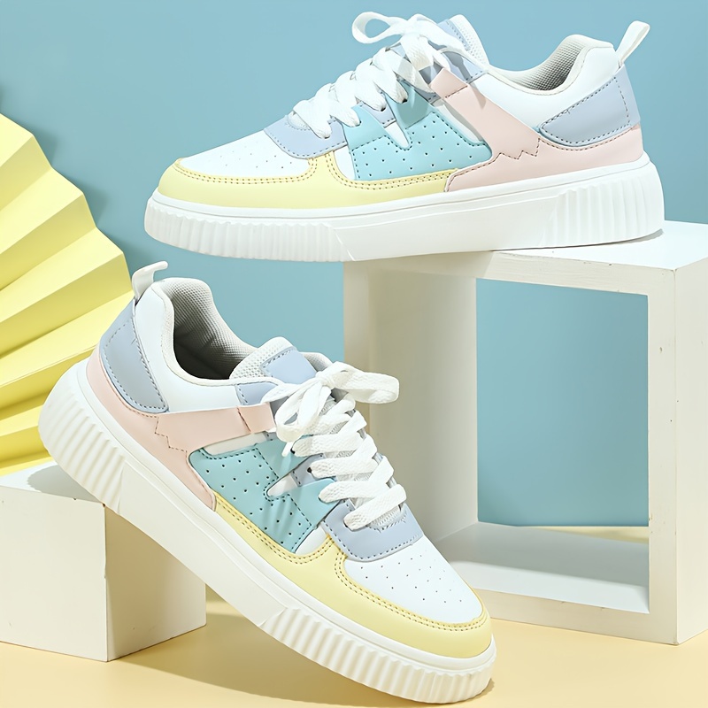 womens colorblock sneakers casual lace up outdoor shoes womens comfortable low top shoes details 3