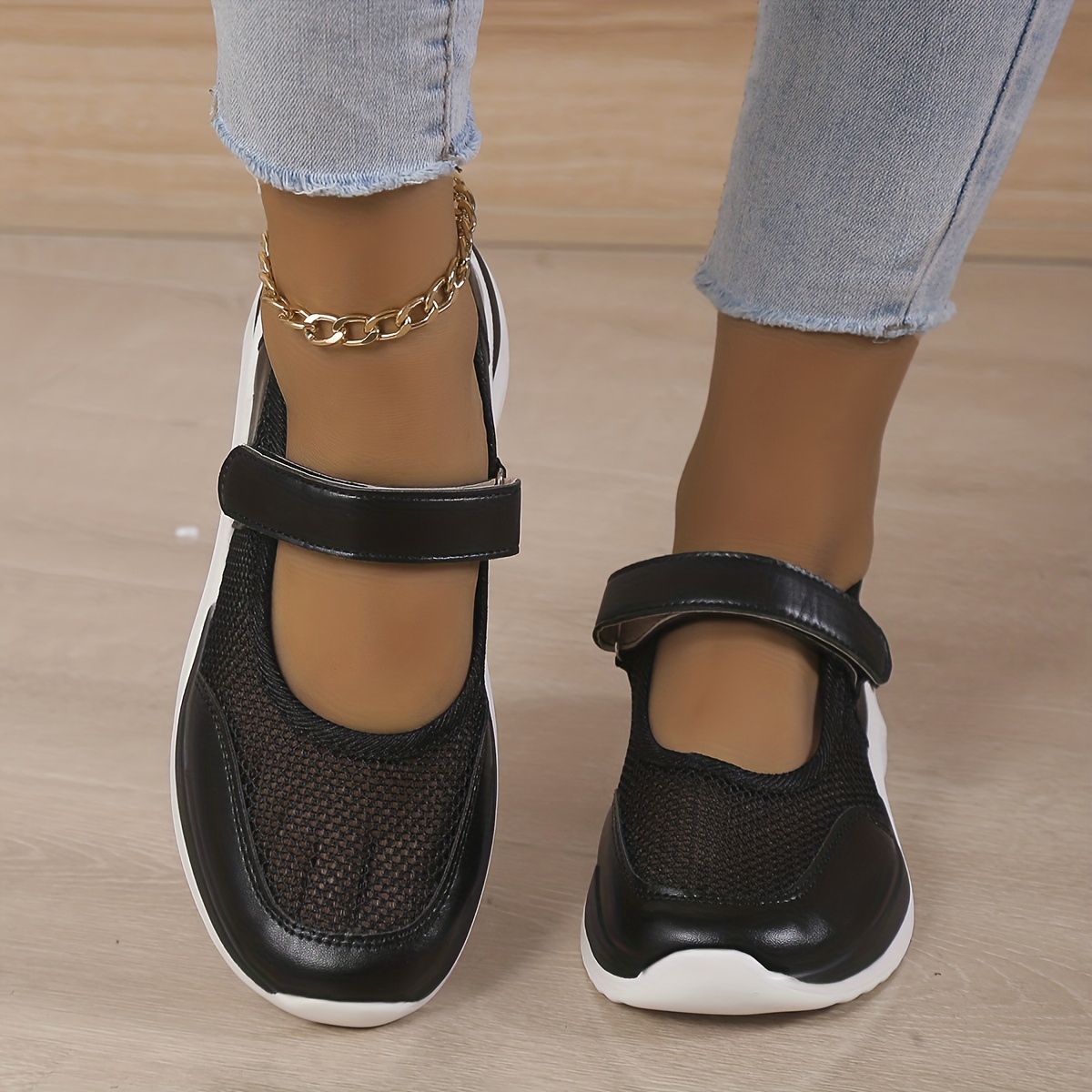 womens mesh panel platform sneakers round toe low top versatile shoes breathable comfy summer shoes details 4