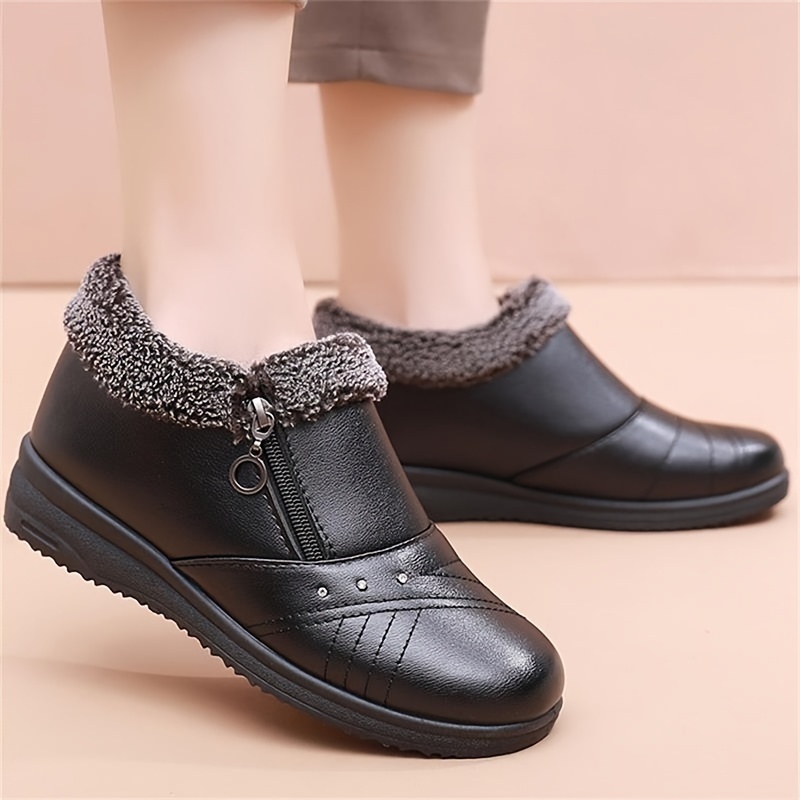 womens solid color fluffy boots side zipper platform warm lined soft sole boots winter snow non slip boots details 1