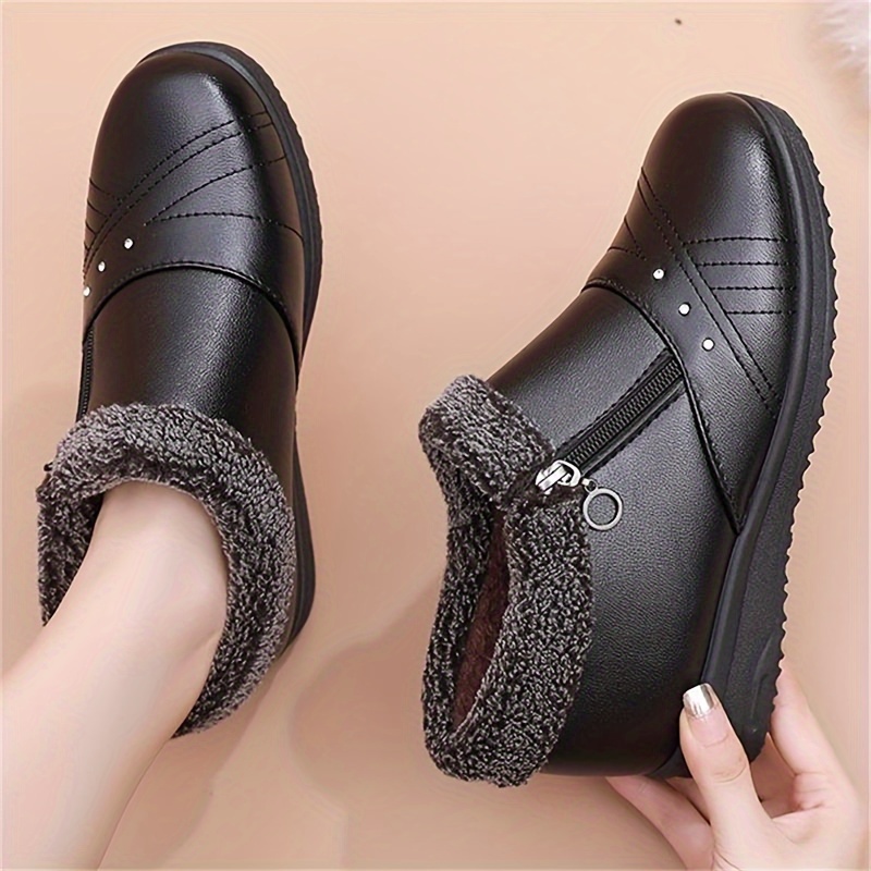 womens solid color fluffy boots side zipper platform warm lined soft sole boots winter snow non slip boots details 2