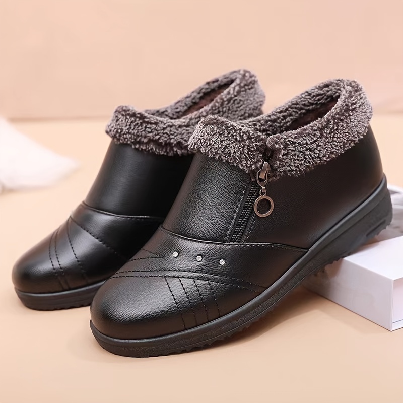womens solid color fluffy boots side zipper platform warm lined soft sole boots winter snow non slip boots details 3