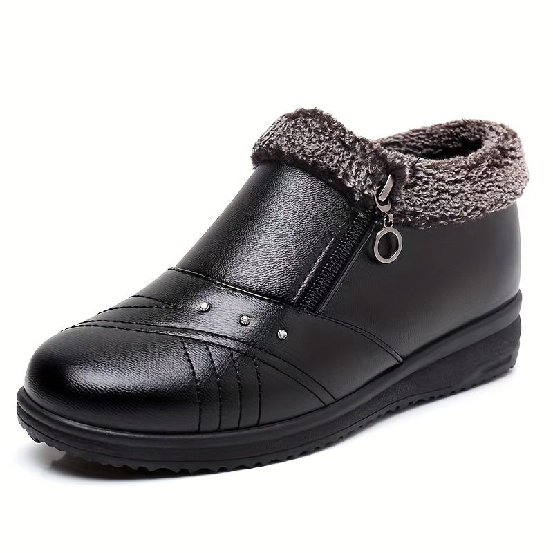 womens solid color fluffy boots side zipper platform warm lined soft sole boots winter snow non slip boots details 4