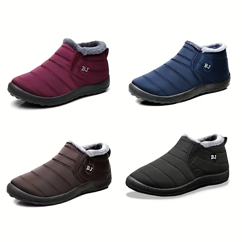 womens solid color flatform boots slip on high top round toe non slip waterproof velvet warm shoes plush fluffy shoes details 7