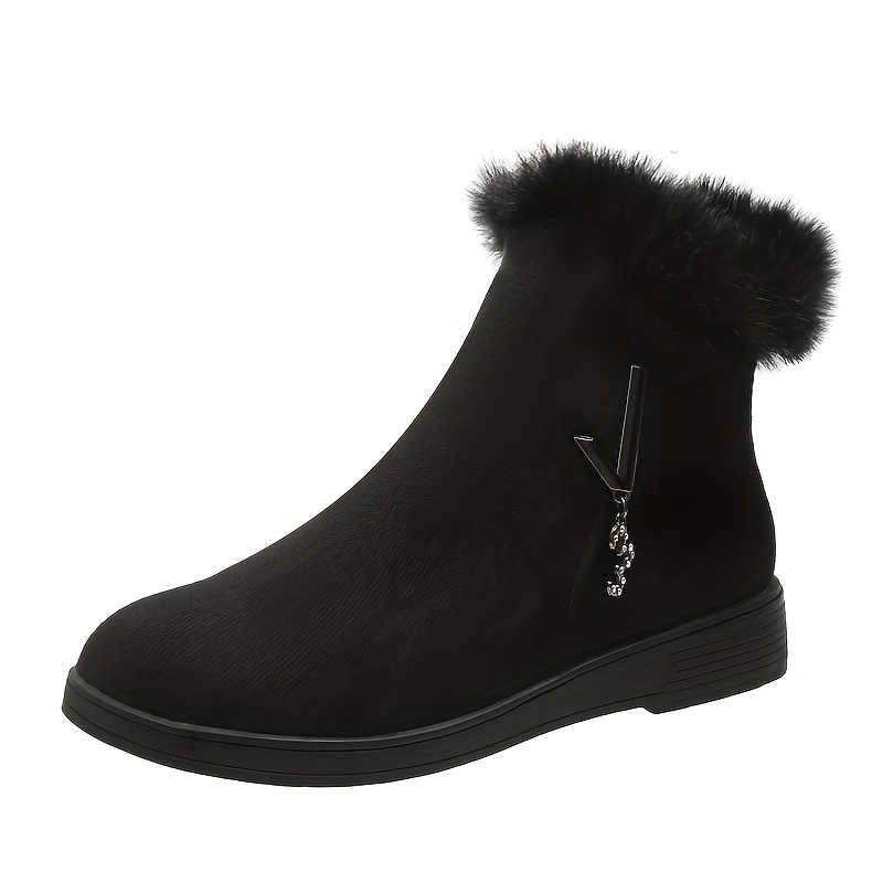 womens solid color fluffy boots side zipper thermal lined platform warm shoes winter plush snow ankle shoes details 10