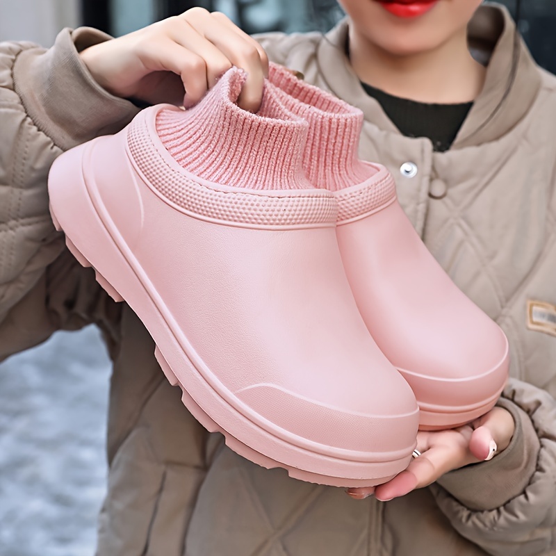 womens knit stitching chef work shoes solid color waterproof slip on shoes outdoor garden work shoes details 4