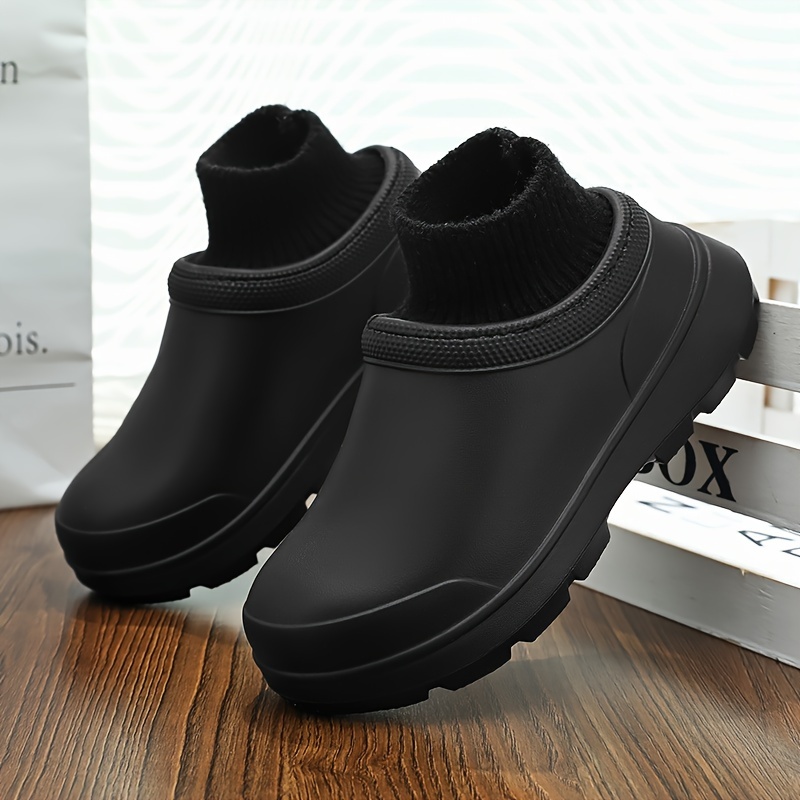 womens knit stitching chef work shoes solid color waterproof slip on shoes outdoor garden work shoes details 7