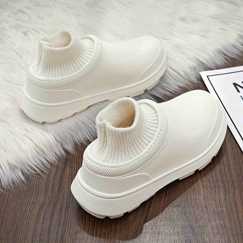 womens knit stitching chef work shoes solid color waterproof slip on shoes outdoor garden work shoes details 10