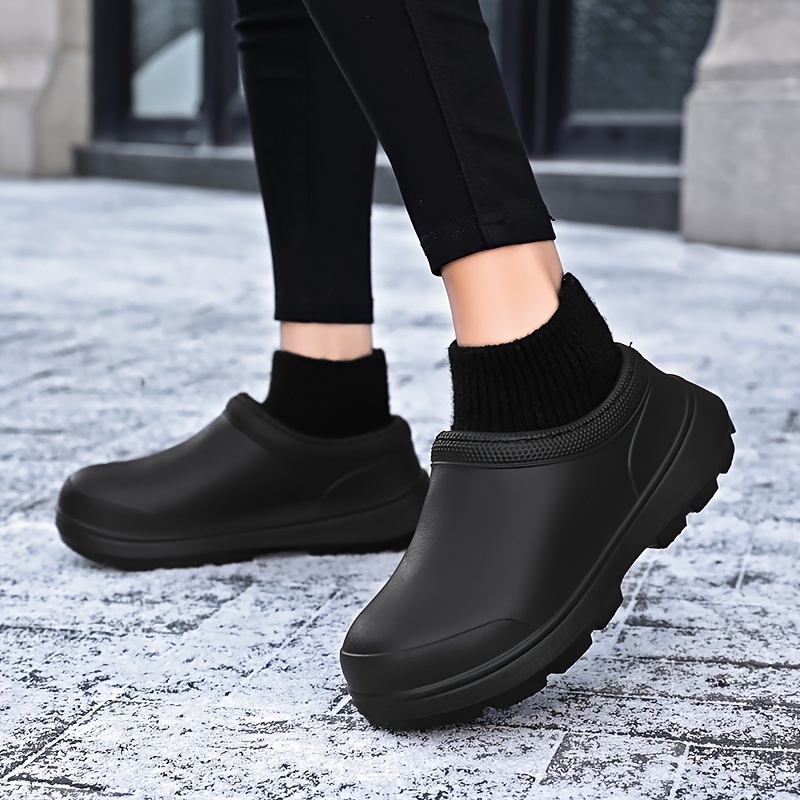 womens knit stitching chef work shoes solid color waterproof slip on shoes outdoor garden work shoes details 12