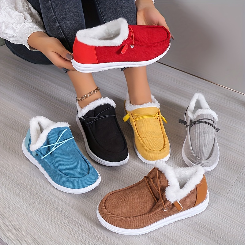 womens solid color boots slip on round toe low top velvet warm fluffy non slip soft sole shoes winter comfy shoes details 1