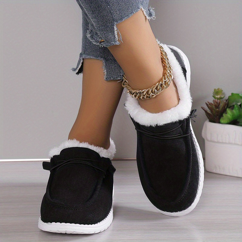 womens solid color boots slip on round toe low top velvet warm fluffy non slip soft sole shoes winter comfy shoes details 2
