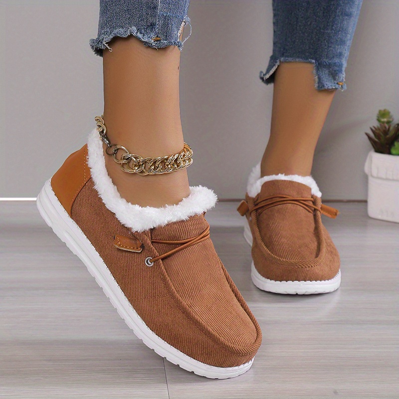 womens solid color boots slip on round toe low top velvet warm fluffy non slip soft sole shoes winter comfy shoes details 4