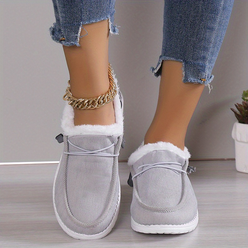 womens solid color boots slip on round toe low top velvet warm fluffy non slip soft sole shoes winter comfy shoes details 5
