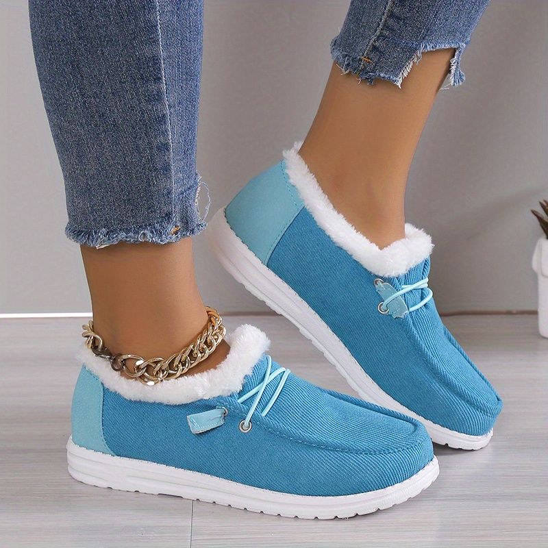 womens solid color boots slip on round toe low top velvet warm fluffy non slip soft sole shoes winter comfy shoes details 7