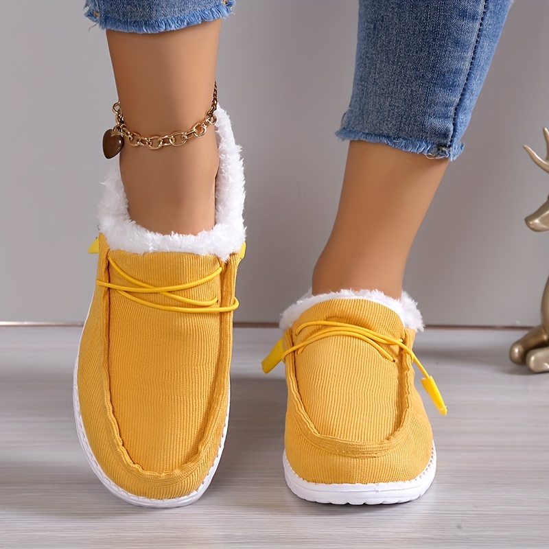 womens solid color boots slip on round toe low top velvet warm fluffy non slip soft sole shoes winter comfy shoes details 10