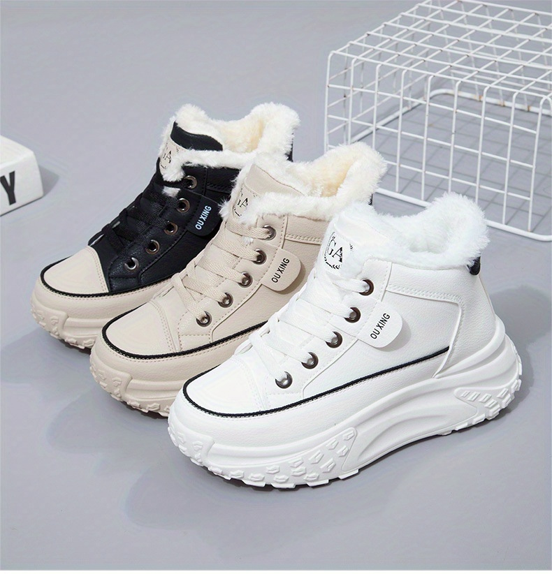 plush lined ankle boots, womens plush lined ankle boots fashion heightening lace up platform boots winter warm outdoor short boots details 0