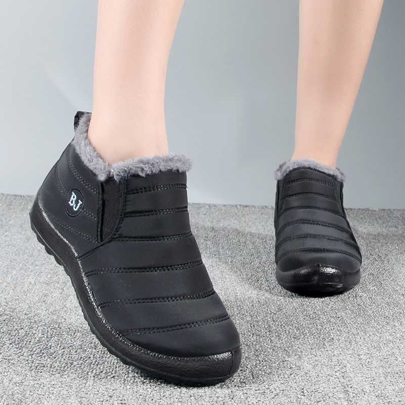 womens plush lined snow boots waterproof slip on ankle boots winter thermal outdoor flat boots details 1