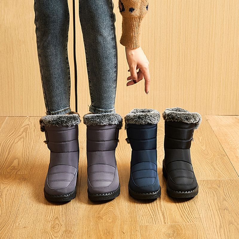 womens waterproof snow boots solid color plush lined short boots winter keep warm outdoor boots details 6