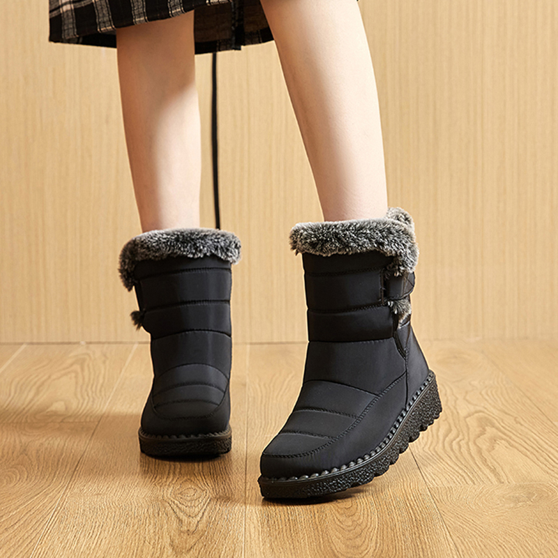 womens waterproof snow boots solid color plush lined short boots winter keep warm outdoor boots details 10
