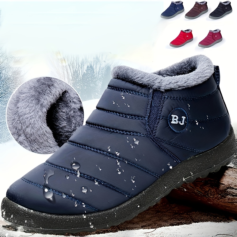 womens fleece lining snow boots waterproof slip on thermal ankle boots winter warm plush short boots details 1